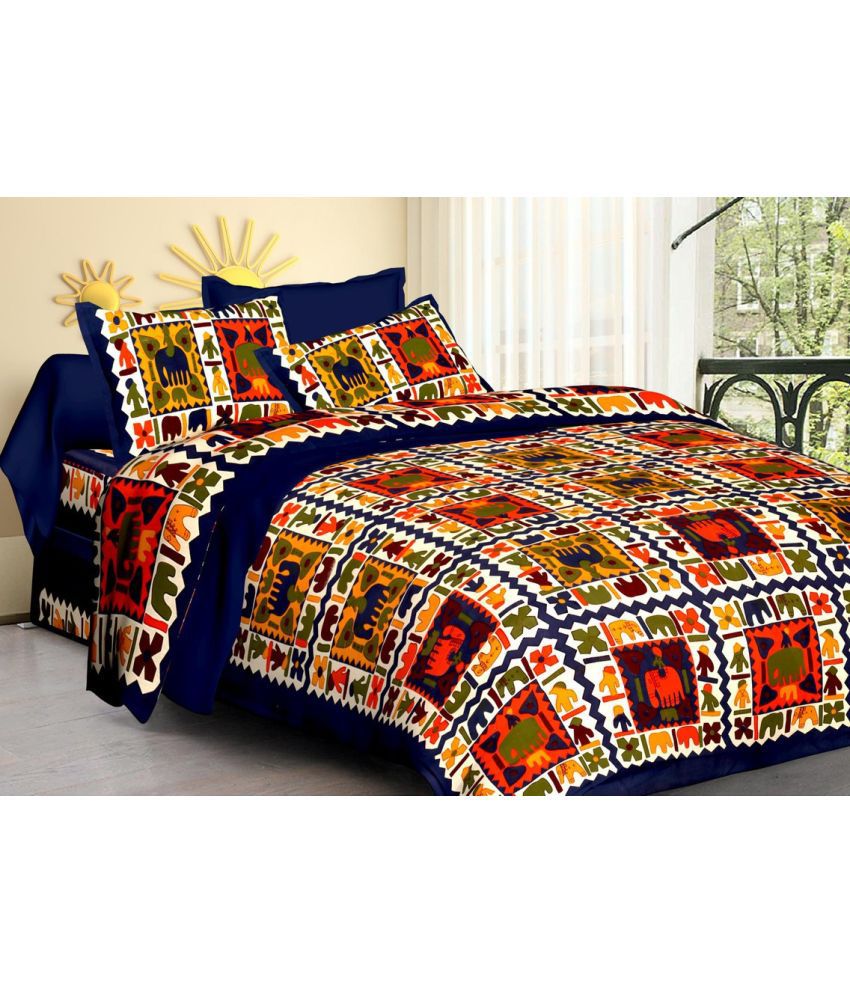     			CLOTHOLOGY Cotton Ethnic 1 Double Bedsheet with 2 Pillow Covers - Multicolor