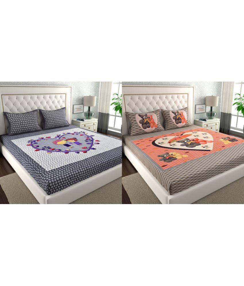     			CLOTHOLOGY Cotton Humor & Comic 2 Double Bedsheet with 4 Pillow Covers - gray