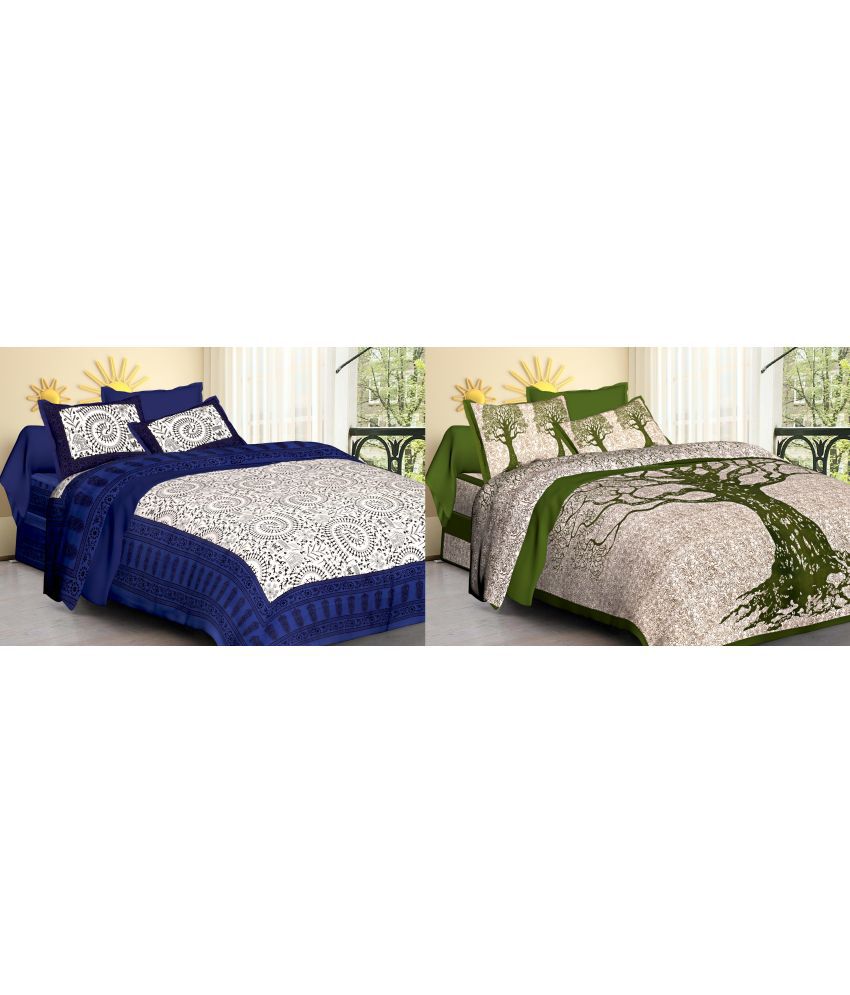     			CLOTHOLOGY Cotton Nature 2 Double Bedsheet with 4 Pillow Covers - Green