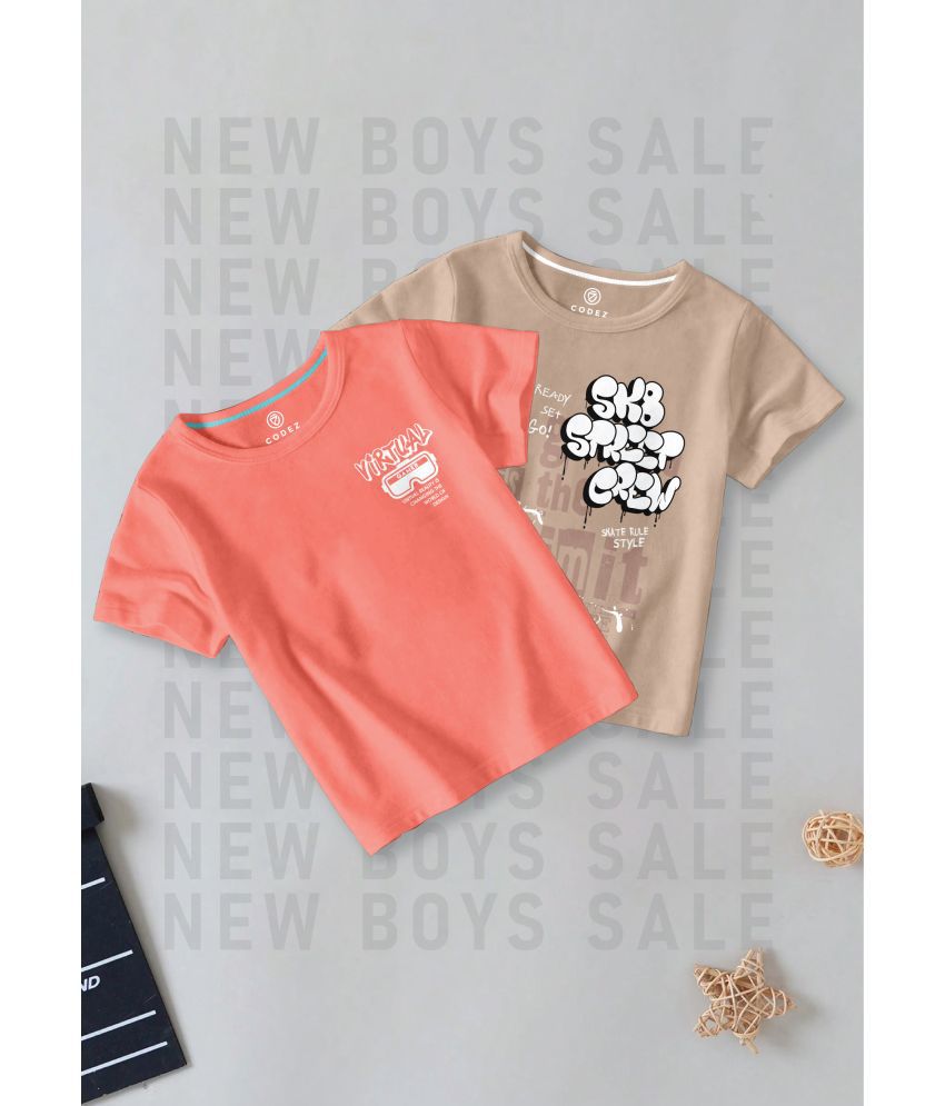     			CODEZ Multi Color Cotton Blend Boy's T-Shirt ( Pack of 2 )
