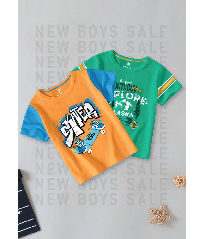     			CODEZ Multi Color Cotton Blend Boy's T-Shirt ( Pack of 2 )