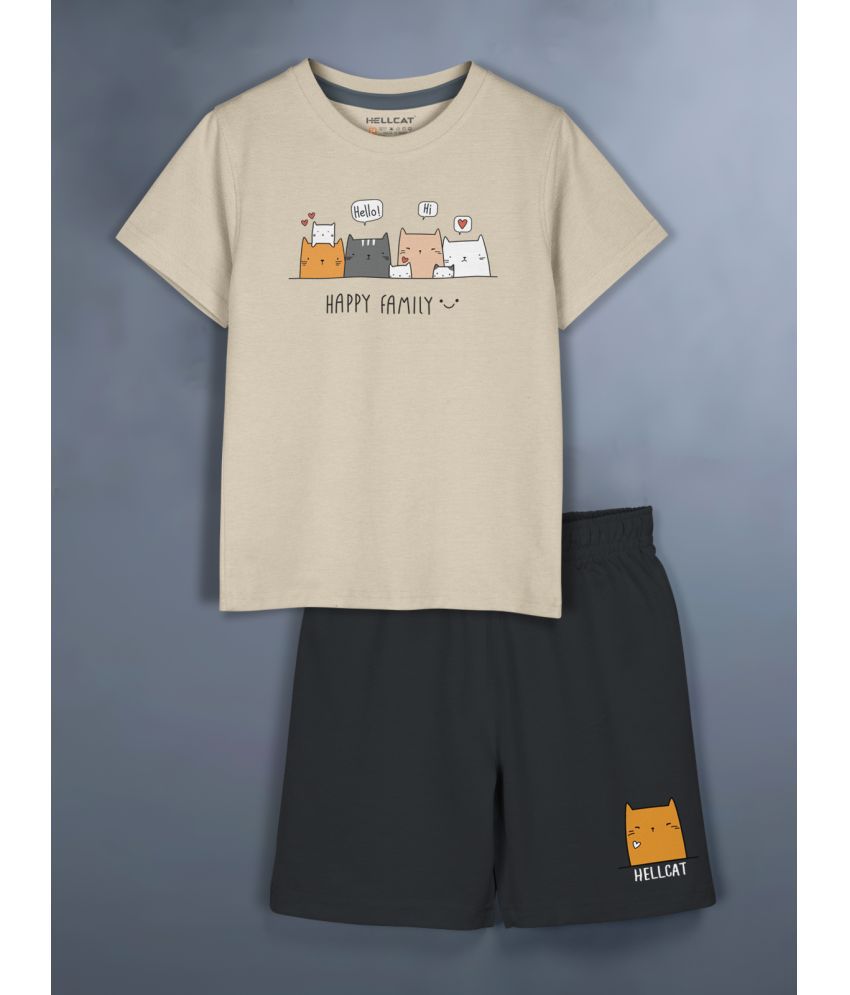     			HELLCAT Beige Cotton Blend Baby Girl T-Shirt & Shorts ( Pack of 1 )