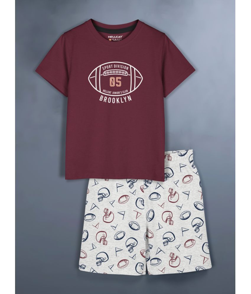     			HELLCAT Pack of 1 Baby Girls Cotton Blend T-Shirt & Shorts ( Burgundy )