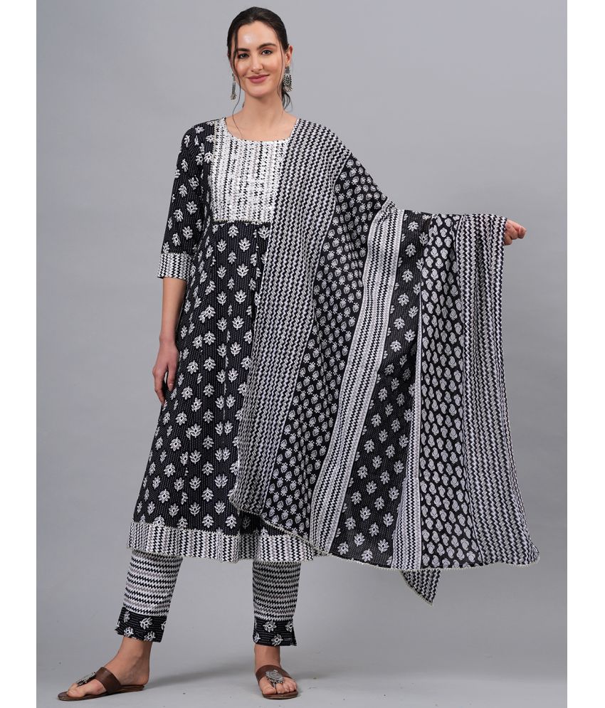     			JC4U Cotton Self Design Kurti With Pants Women's Stitched Salwar Suit - Black ( Pack of 1 )