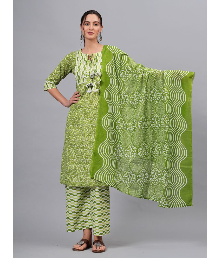     			JC4U Cotton Self Design Kurti With Pants Women's Stitched Salwar Suit - Green ( Pack of 1 )