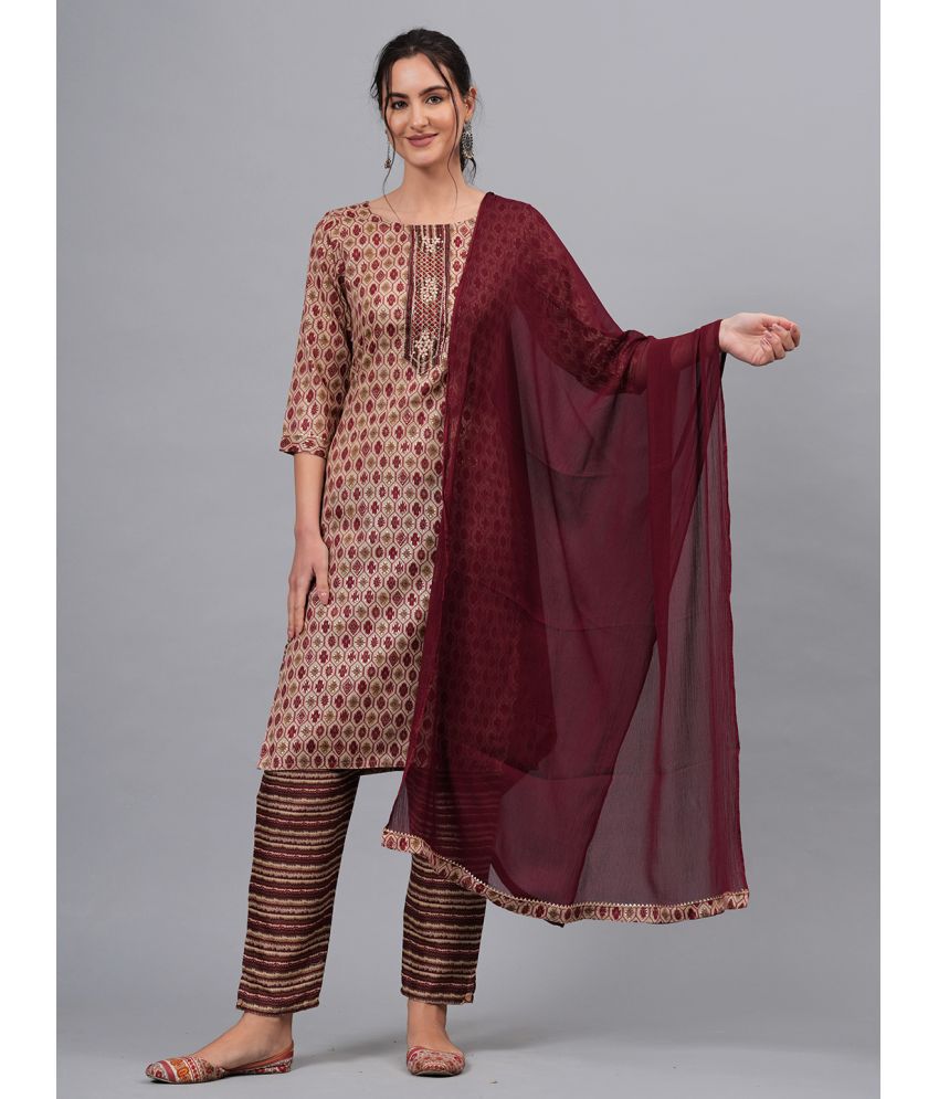     			JC4U Rayon Self Design Kurti With Pants Women's Stitched Salwar Suit - Maroon ( Pack of 1 )