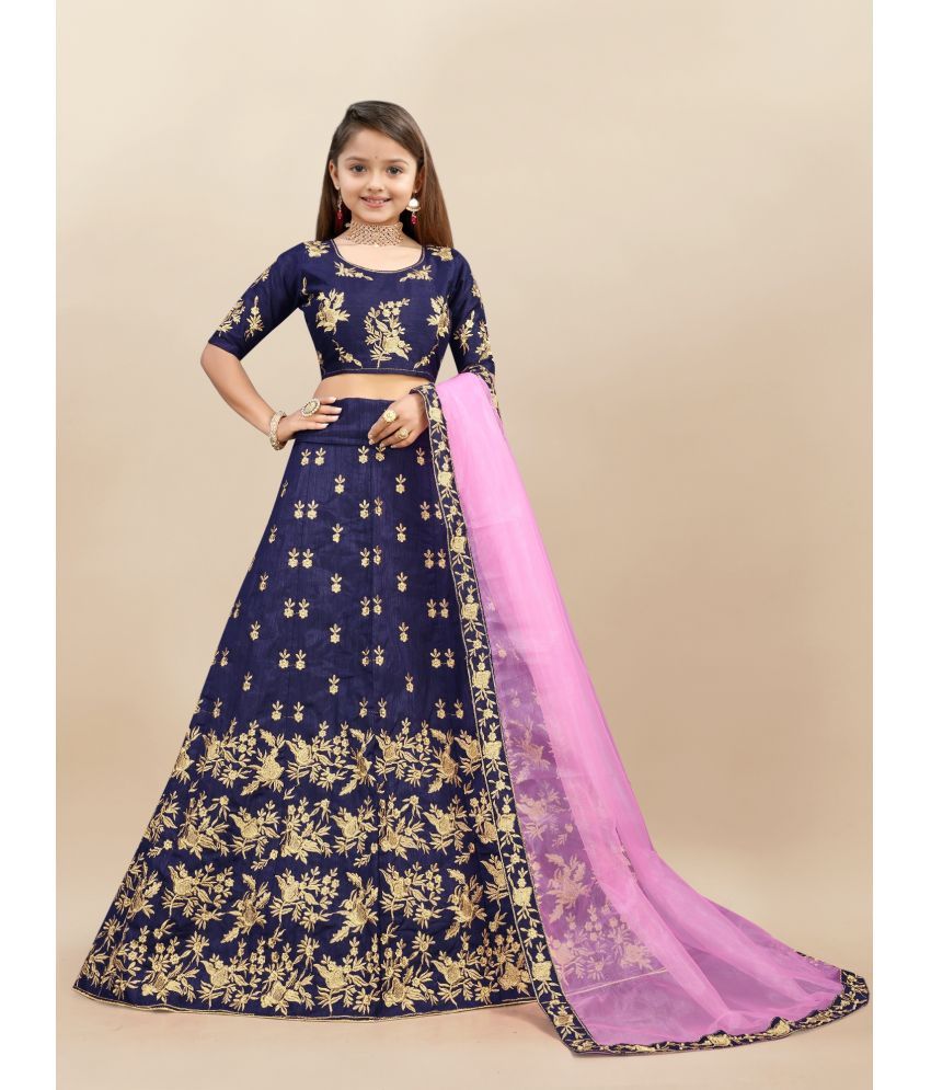     			JULEE Silk Lehenga Choli Set For Girls ( Pack of 1 , Blue )