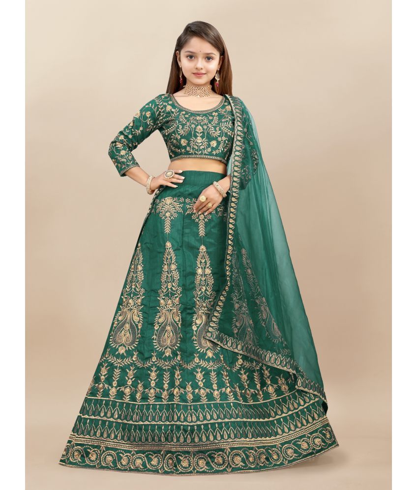     			JULEE Silk Lehenga Choli Set For Girls ( Pack of 1 , Green )