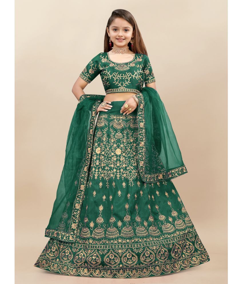     			JULEE Silk Lehenga Choli Set For Girls ( Pack of 1 , Green )