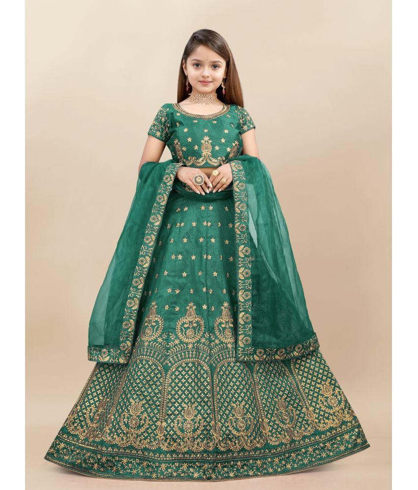     			JULEE Silk Lehenga Choli Set For Girls ( Pack of 1 , Green )