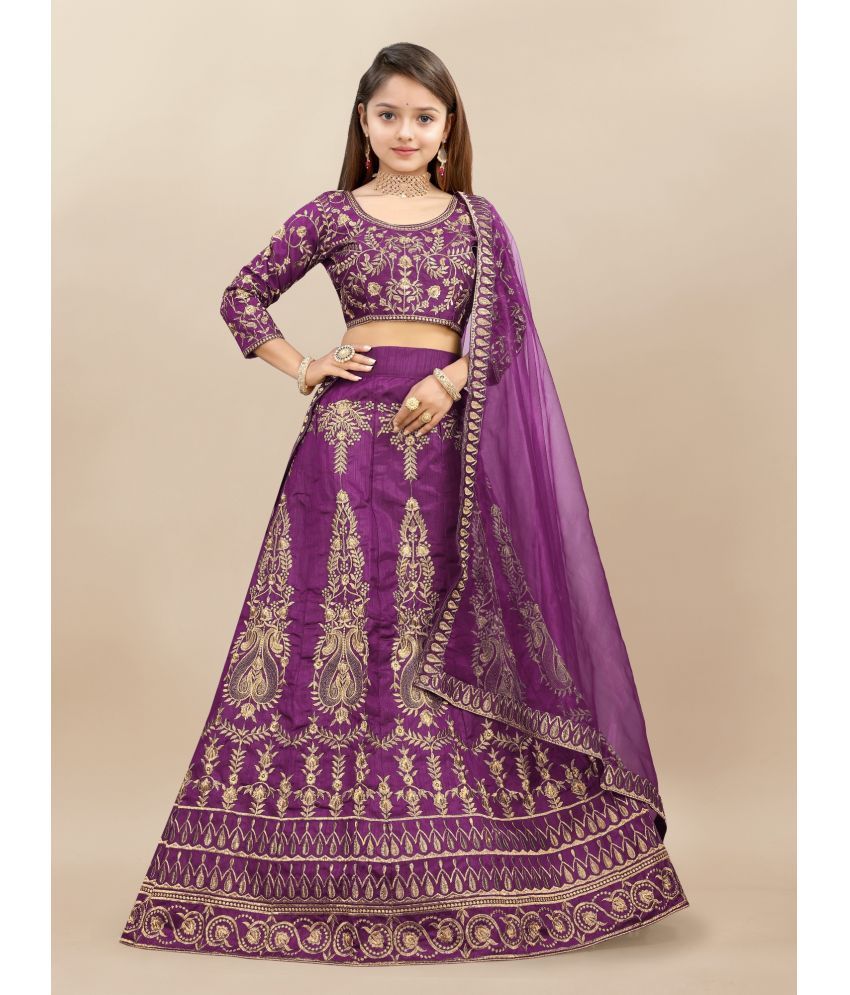     			JULEE Silk Lehenga Choli Set For Girls ( Pack of 1 , Purple )