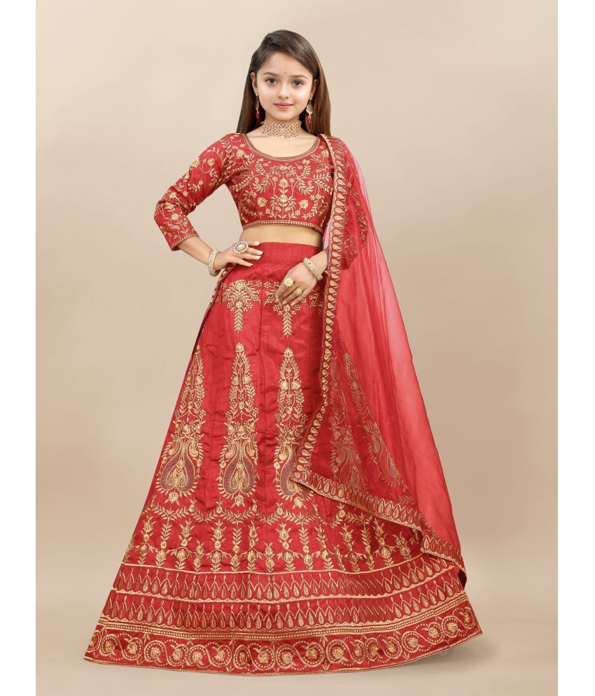     			JULEE Silk Lehenga Choli Set For Girls ( Pack of 1 , Red )