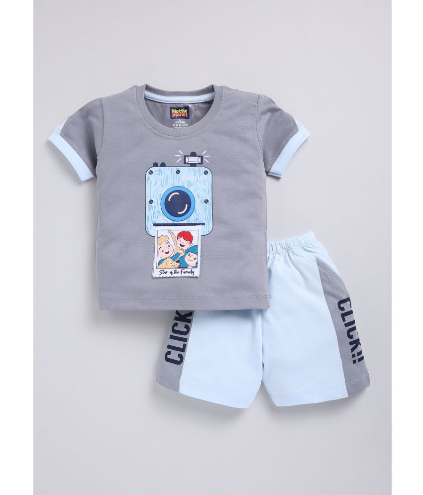     			Nottie planet Gray Cotton Baby Boy Top & Shorts ( Pack of 1 )