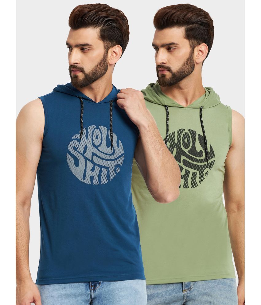     			RELANE Cotton Blend Regular Fit Printed Sleeveless Men's T-Shirt - Mint Green ( Pack of 2 )