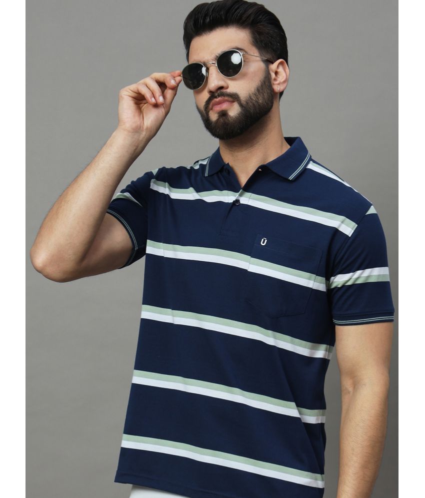     			UNIBERRY Cotton Blend Regular Fit Striped Half Sleeves Men's Polo T Shirt - Navy Blue ( Pack of 1 )