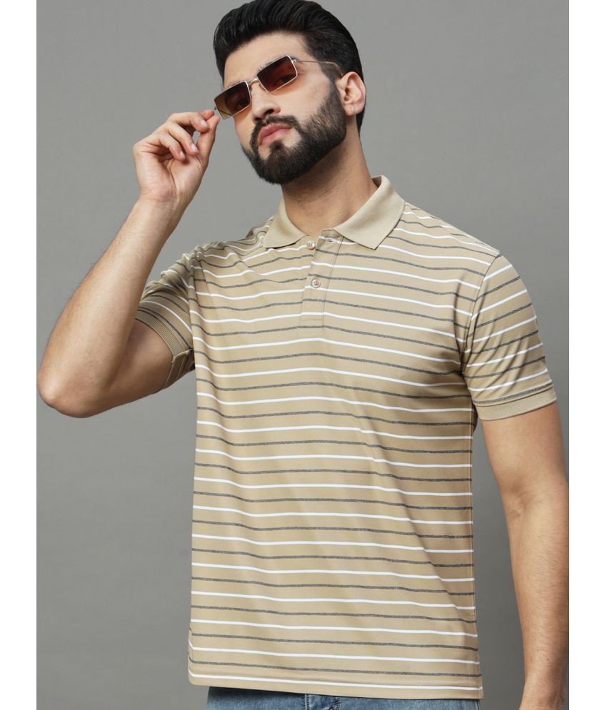     			UNIBERRY Pack of 1 Cotton Blend Regular Fit Striped Half Sleeves Men's Polo T Shirt ( Beige )