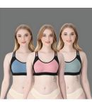 Kiran Enterprises Multicolor Cotton Non Padded Women's Sports Bra ( Pack of 3 )