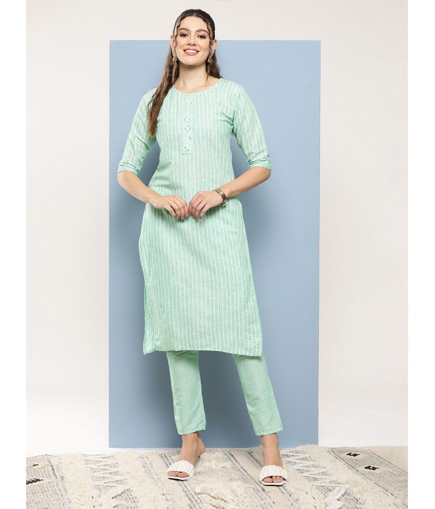     			Aarika Cotton Striped Kurti With Pants Women's Stitched Salwar Suit - Sea Green ( Pack of 1 )