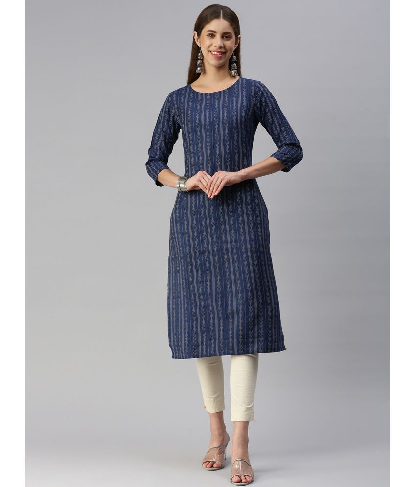     			Aarrah Cotton Blend Self Design Straight Women's Kurti - Blue ( Pack of 1 )