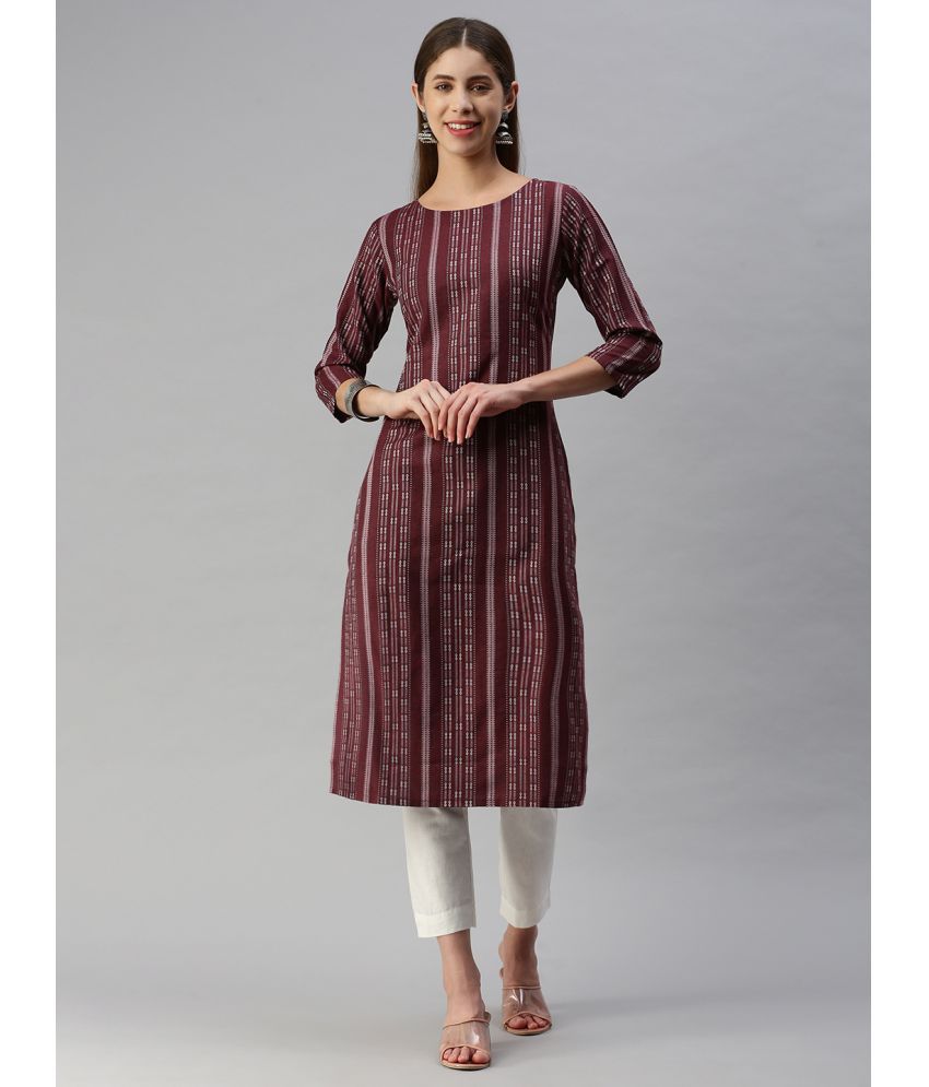     			Aarrah Cotton Blend Striped Straight Women's Kurti - Burgundy ( Pack of 1 )