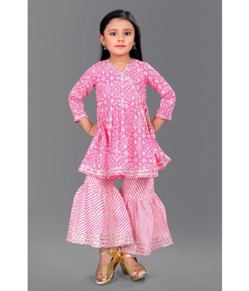     			Aarya Designer Pink Cotton Girls Kurta and Sharara Set ( Pack of 1 )