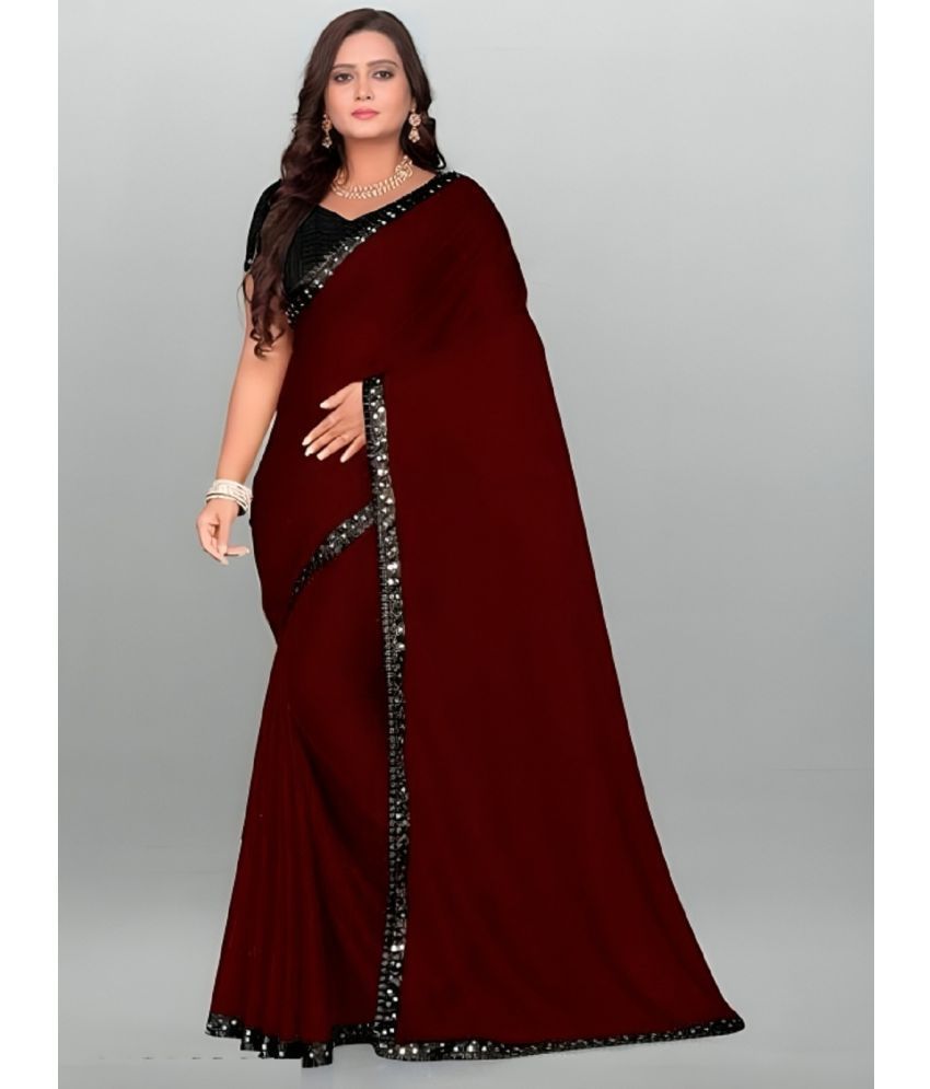     			Apnisha Lycra Solid Saree With Blouse Piece - Maroon ( Pack of 1 )