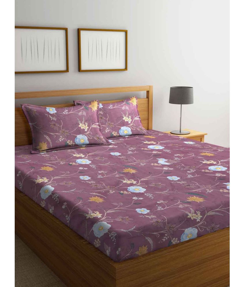     			FABINALIV Poly Cotton Floral 1 Double Bedsheet with 2 Pillow Covers - Wine
