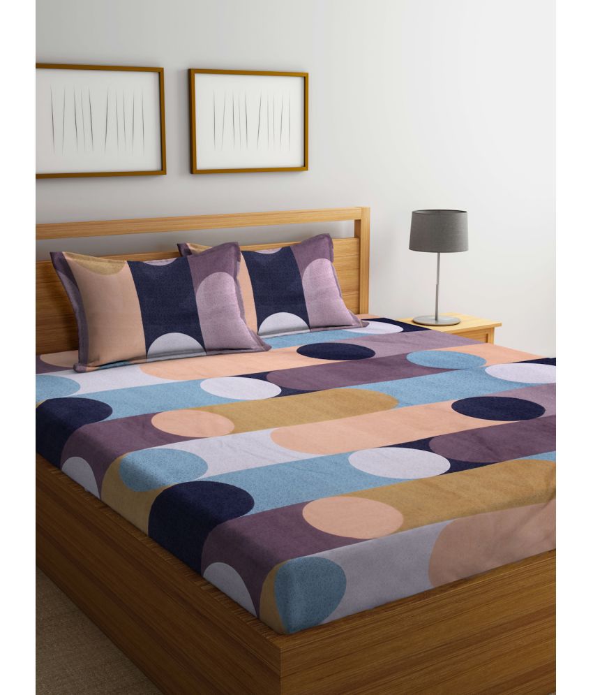    			FABINALIV Poly Cotton Geometric 1 Double Bedsheet with 2 Pillow Covers - Multicolor