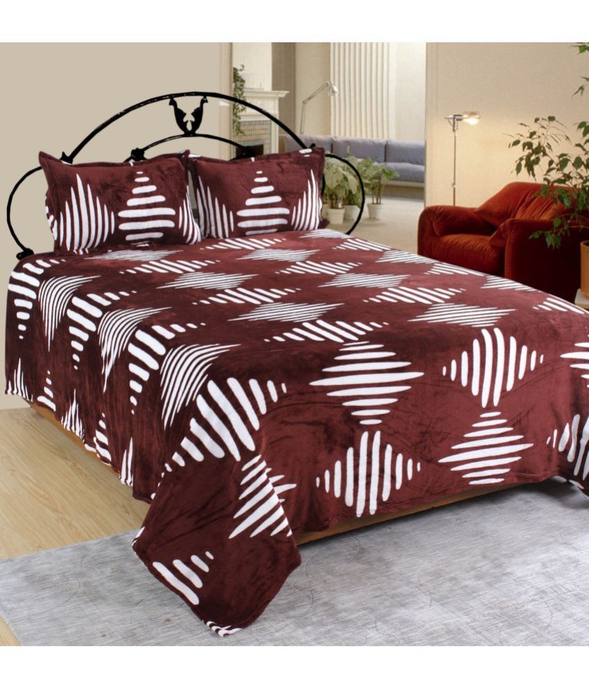     			Glaxomas Flannel Abstract 1 Double Bedsheet with 2 Pillow Covers - Brown