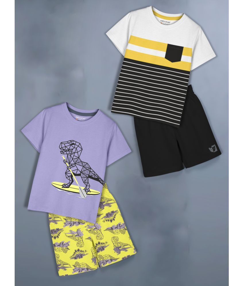     			HELLCAT Lavender Cotton Blend Baby Boy T-Shirt & Shorts ( Pack of 2 )