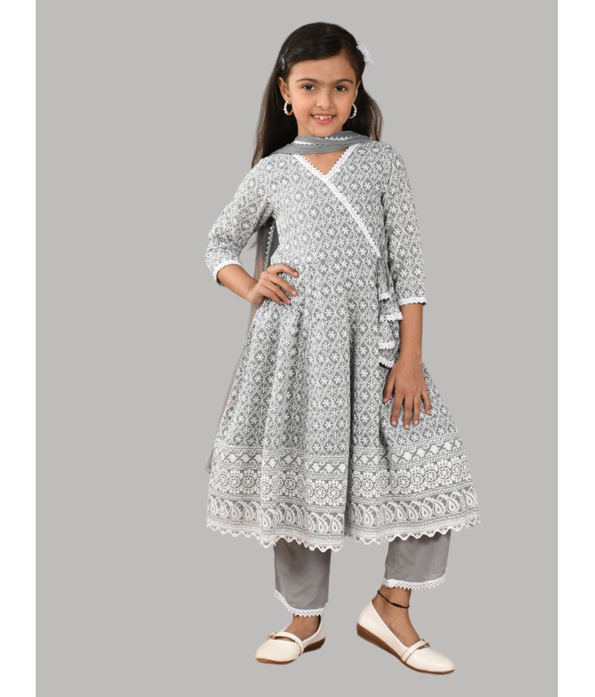     			HLGARMENTS Girls Cotton Anarkali Suit Set ( Pack of 3 , Gray )