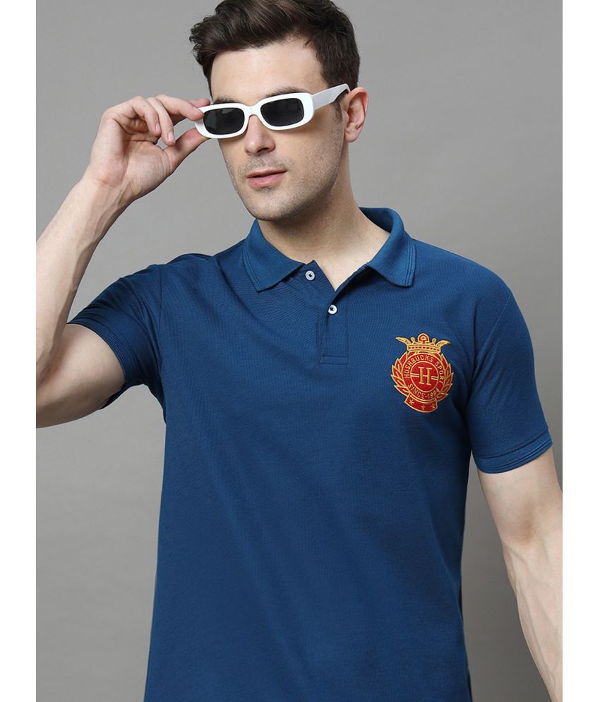     			Hushbucks Cotton Blend Regular Fit Embroidered Half Sleeves Men's Polo T Shirt - Navy ( Pack of 1 )
