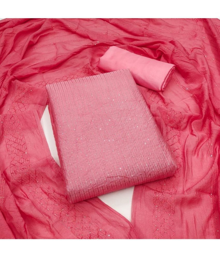     			JULEE Unstitched Chanderi Embellished Dress Material - Pink ( Pack of 1 )