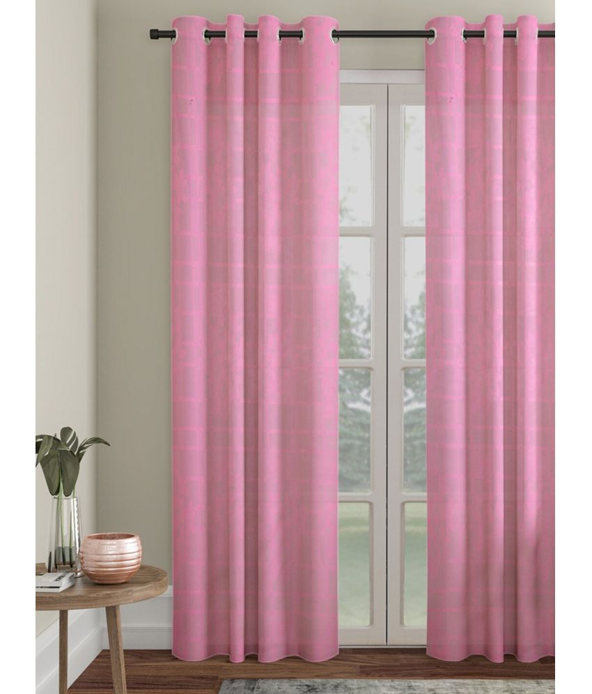     			La Elite Geometric Semi-Transparent Eyelet Curtain 5 ft ( Pack of 2 ) - Pink