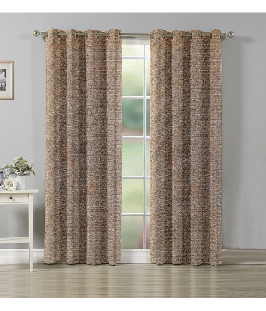     			La Elite Textured Room Darkening Eyelet Curtain 5 ft ( Pack of 2 ) - Brown