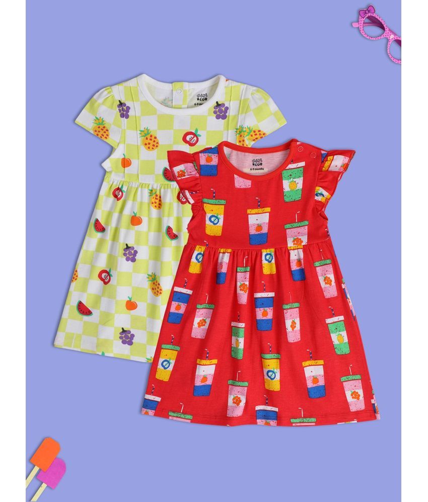     			MINI KLUB Pack of 2 Baby Girls Cotton Frock ( Red & Yellow )