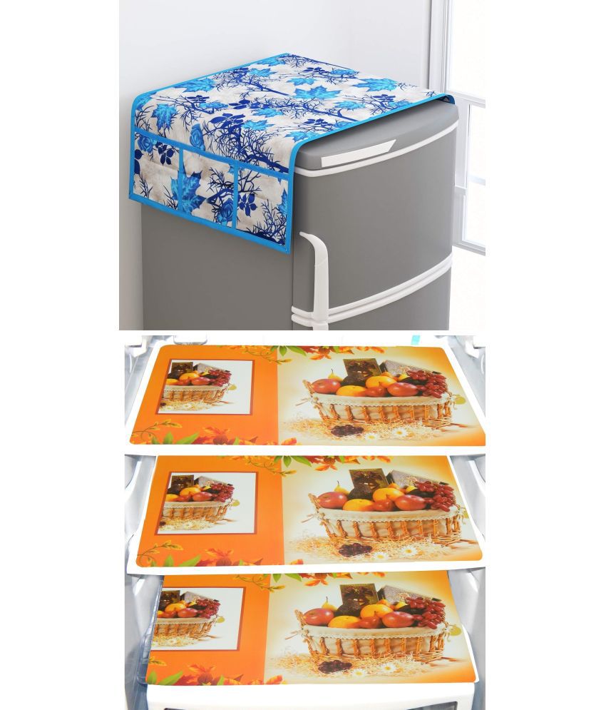    			SHUBH Polyester Abstract Fridge Mat & Cover ( 99 58 ) Pack of 4 - Blue