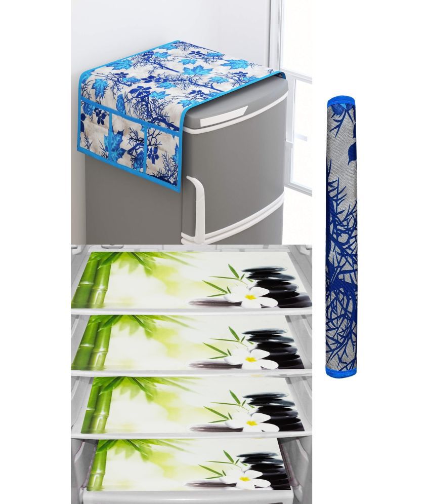     			SHUBH Polyester Floral Fridge Mat & Cover ( 99 58 ) Pack of 6 - Blue