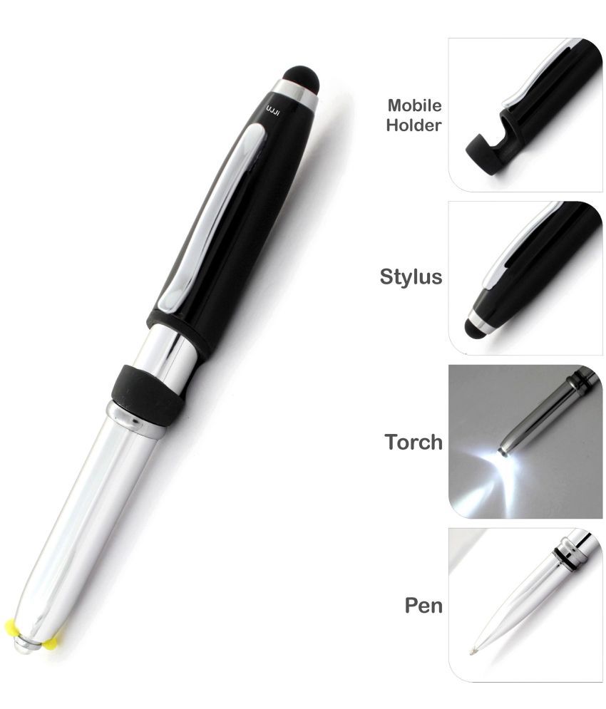    			UJJi 4in1 Traveller Pen with Stylus, Mobile Holder & Torch (Blue Ink) Multi Function Pen