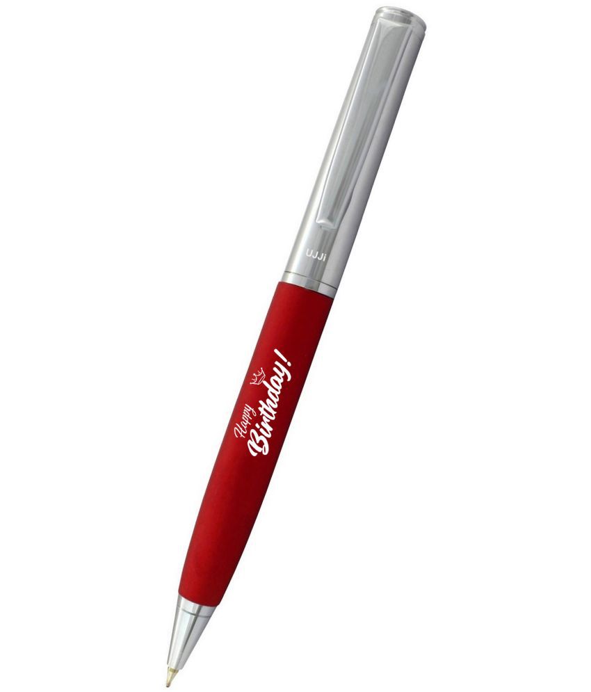     			UJJi Happy Birthday Engraved Matte Red with Chrome Clip (Blue Ink) Ball Pen