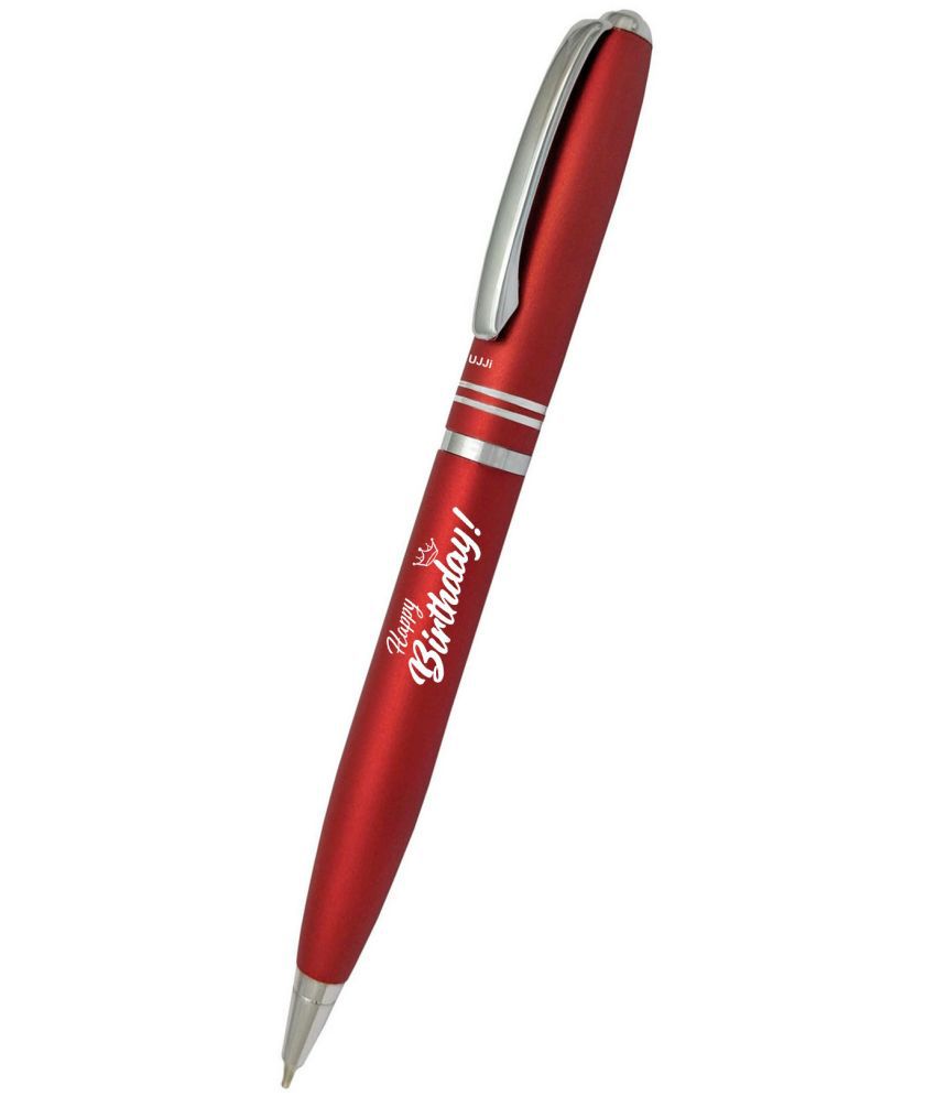     			UJJi Happy Birthday Logo Two Ring Matte Red Color Twist On & Off (Blue Ink) Ball Pen