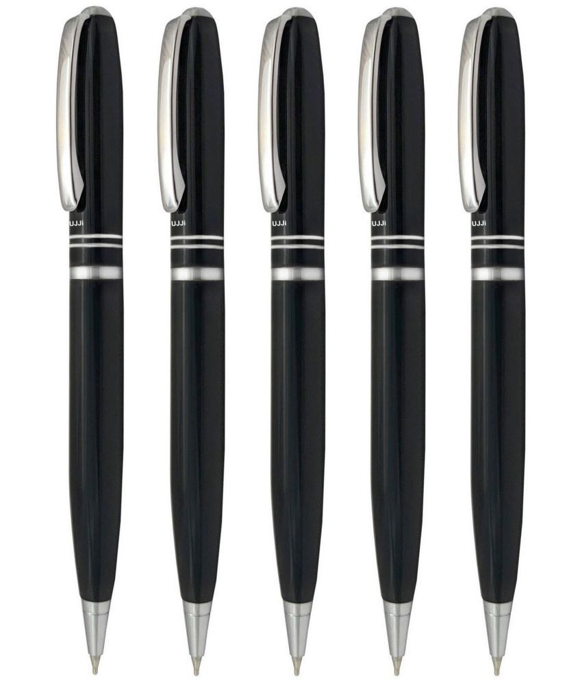     			UJJi Two Ring Matte Black Color Twist On & Off Pack of 5pcs (Blue Ink) Ball Pen