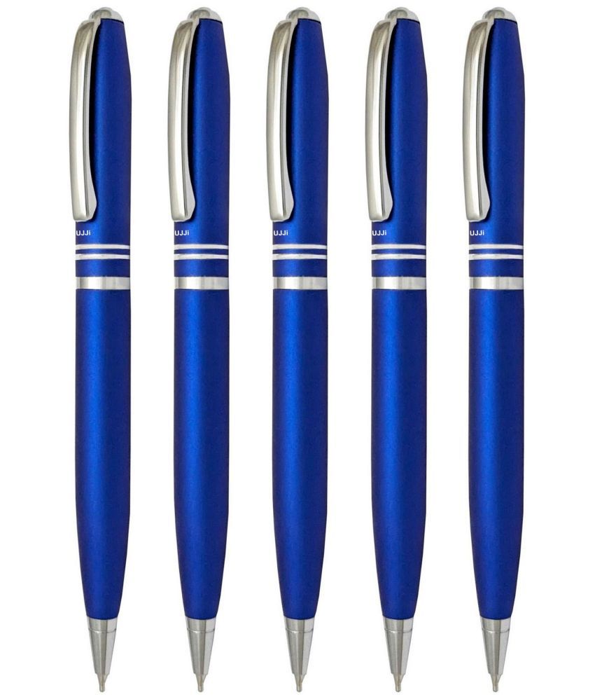     			UJJi Two Ring Matte Blue Color Twist On & Off Pack of 5pcs (Blue Ink) Ball Pen