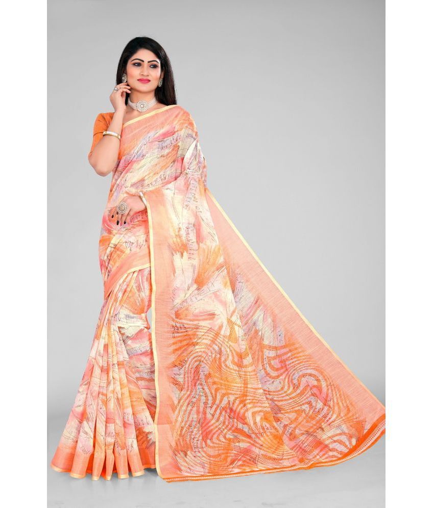     			VERVIZA Linen Dyed Saree With Blouse Piece - Orange ( Pack of 1 )