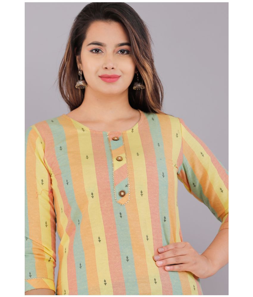     			Vashineh Cotton Striped Straight Women's Kurti - Yellow ( Pack of 1 )