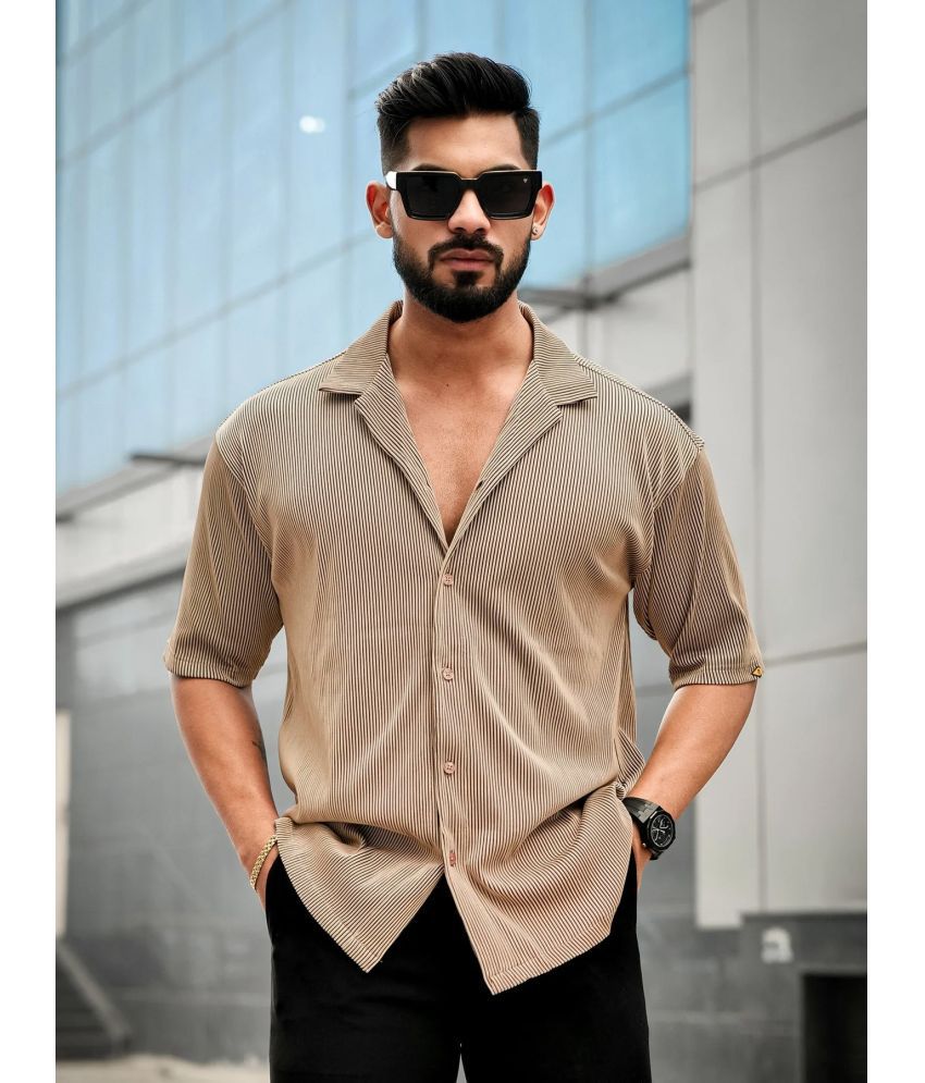     			clafoutis Polyester Regular Fit Self Design Half Sleeves Men's Casual Shirt - Camel ( Pack of 1 )