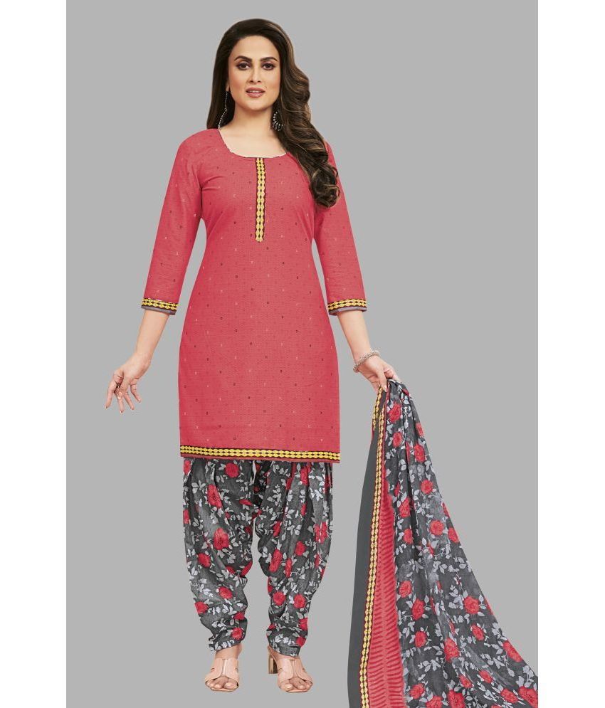     			shree jeenmata collection Cotton Printed Kurti With Patiala Women's Stitched Salwar Suit - Red ( Pack of 1 )
