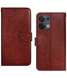 ClickAway Brown Flip Cover Artificial Leather Compatible For Oppo Reno 8 5G ( Pack of 1 )