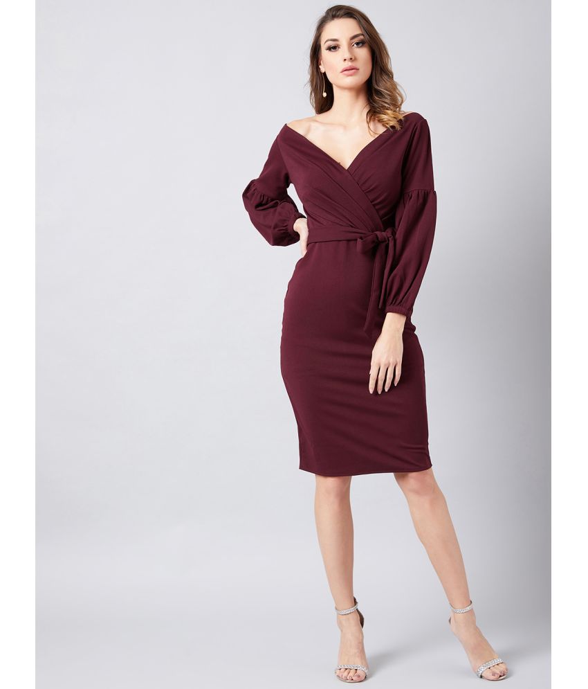     			Athena Polyester Solid Knee Length Women's Wrap Dress - Burgundy ( Pack of 1 )
