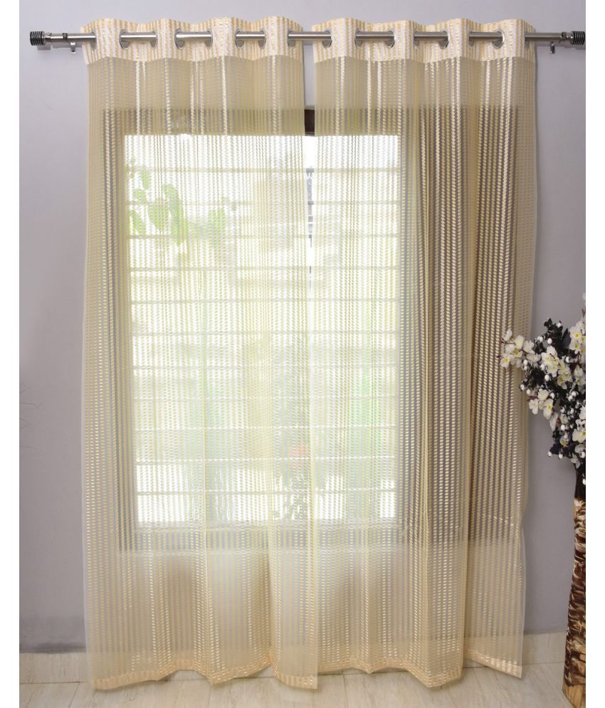     			Homefab India Vertical Striped Transparent Eyelet Curtain 7 ft ( Pack of 2 ) - Beige